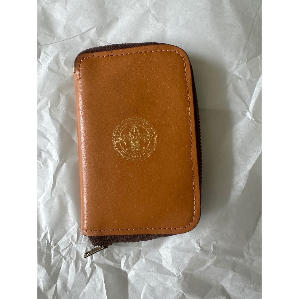 Vintage BSA Boy Scouts of America Leather Coin Holder Wallet Zip KAM-LOK Tan